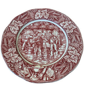 ENOCH WEDGWOOD TUNSTALL GENUINE HAND ENGRAVING WEINPRESSE RED 7.75" PLATE